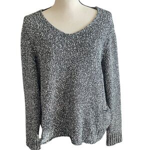 Eileen Fisher Black and White Wrapped Cotton Scoop‎ Neck Pullover Sweater Large